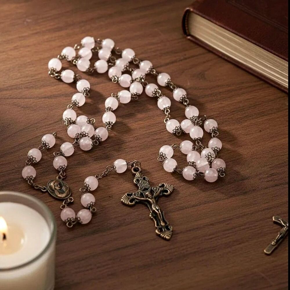 Jesus Nazareth 8mm Natural Stone Rosary Holy Soil Medal Jerusalem Crucifix